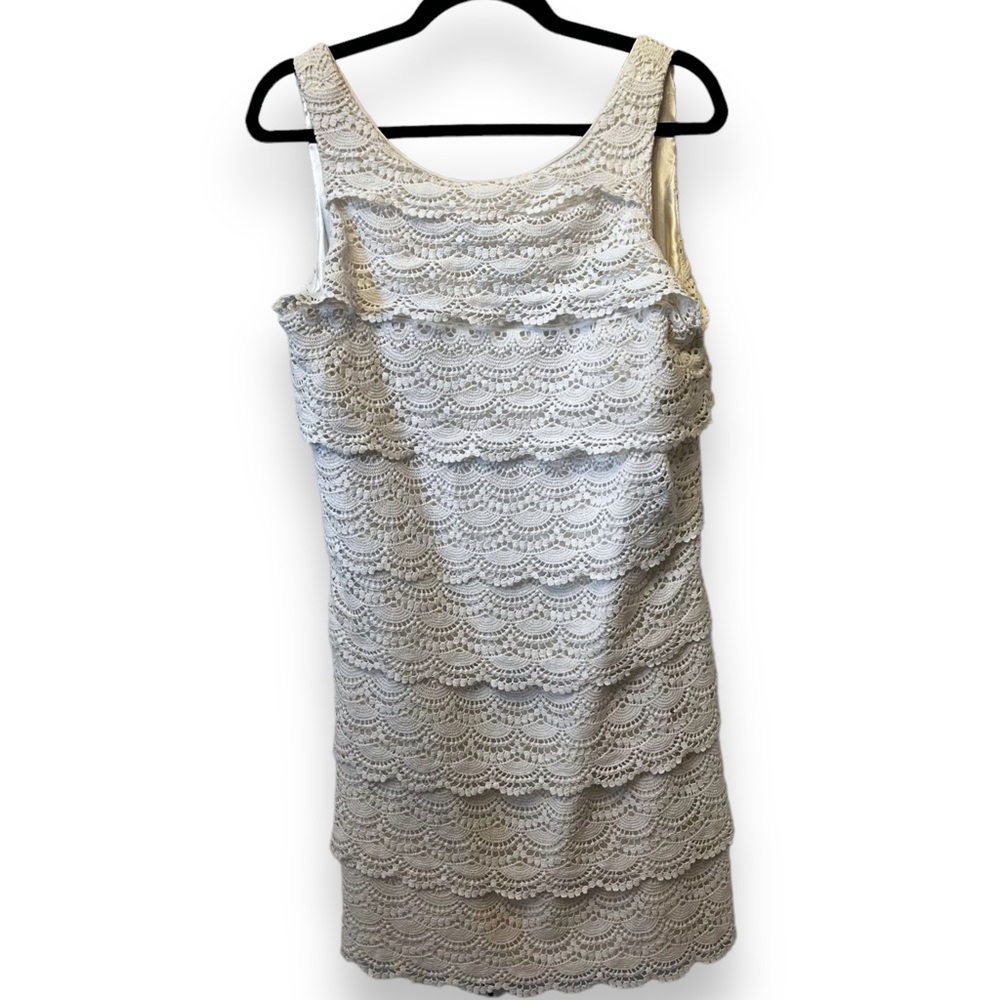 White House Black Market Layered Ruffled Lace Sheath Mini Dress 12 White Formal